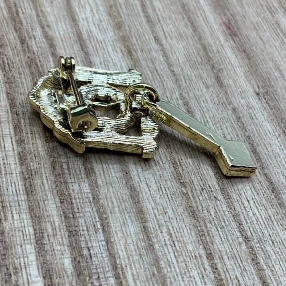 Pendulum Clock Vintage Blue Rhinestone Silver Tone Pin Brooch - Picture 4 of 6